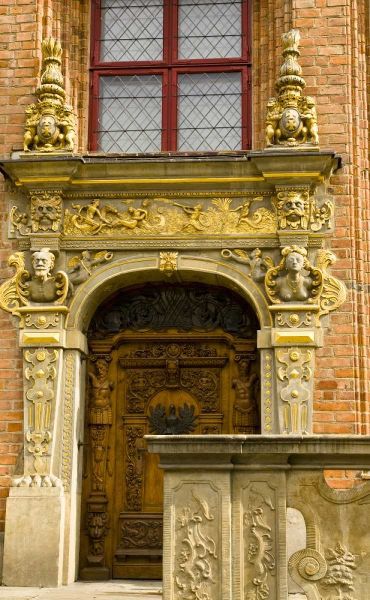 Poland, Gdansk Detail of ornate door